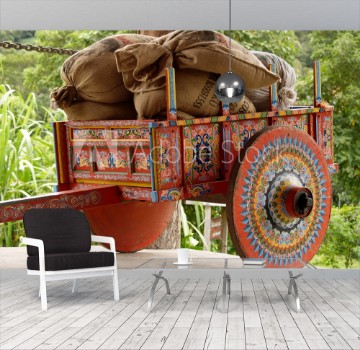 Picture of Costa Rican Ox Cart loaded with coffee bags